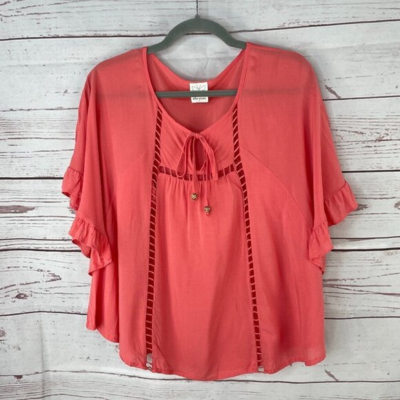 Ella Moss Women's Pink Wide Flutter Sleeve Blouse Size‎ Small - Picture 1 of 10